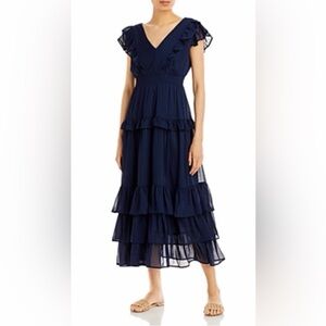 Aqua Womens Chiffon Metallic Maxi
Dress